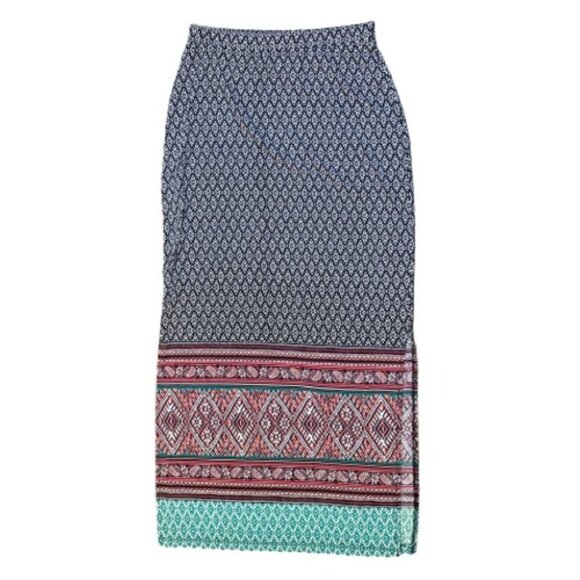 Women’s No Comment Maxi Skirt Boho Southwestern Print Side Slit Y2K 2000s Medium - Picture 4 of 16